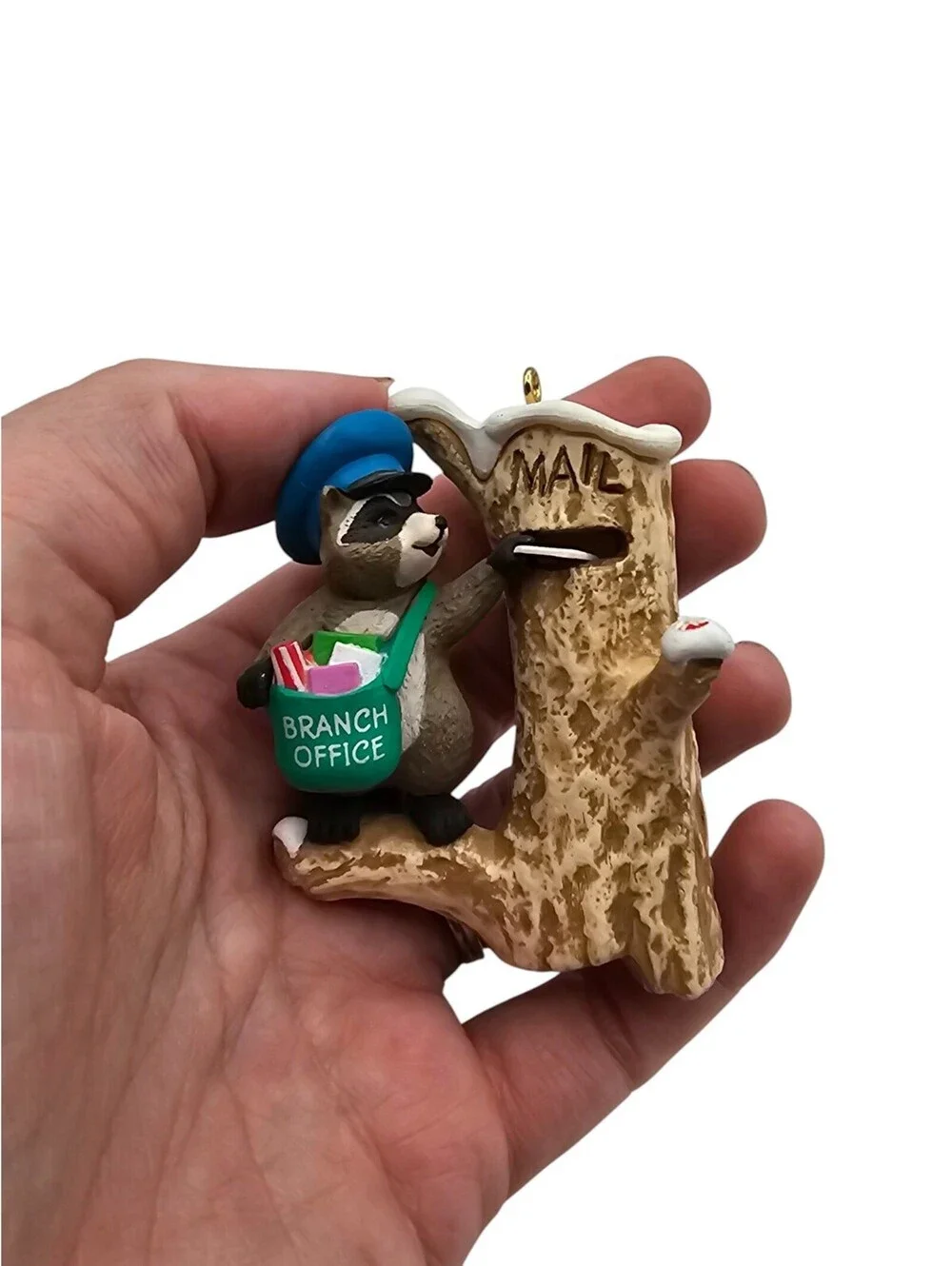 1989 Mail Call Raccoon Letter Carrier Hallmark Christmas Tree Ornament